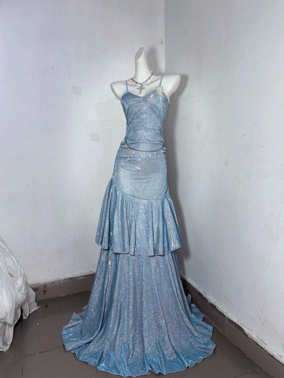 Classy Blue Spaghetti Straps Ruffles Homecoming Dress Short Birthday Dress - View 6 | FashionDia