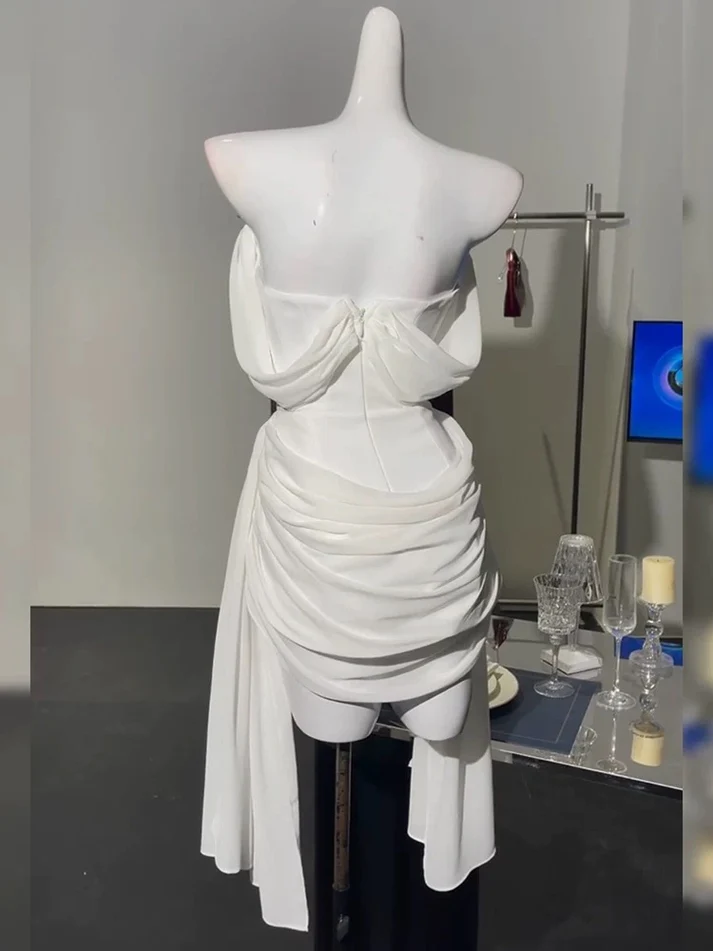 Pretty Strapless White Chiffon Pleated Sheath Short 8th Grade Homecoming Dress Birthday Dress - View 3 | FashionDia