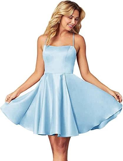 Spaghetti Straps Homecoming Dress Short Satin Puffy Cocktail SYH1 by vivymakudress