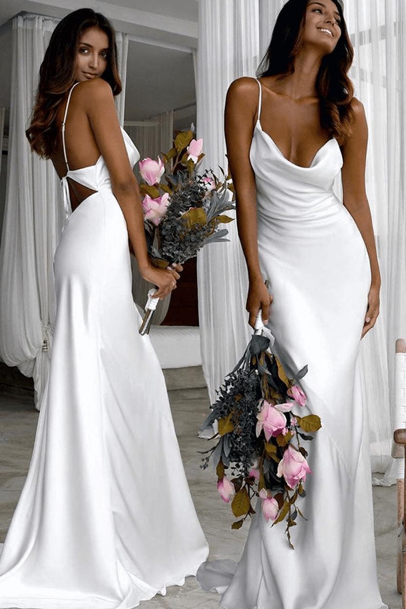 Back Sexy Spaghetti-Straps Open Sheath Beach Wedding Dresses