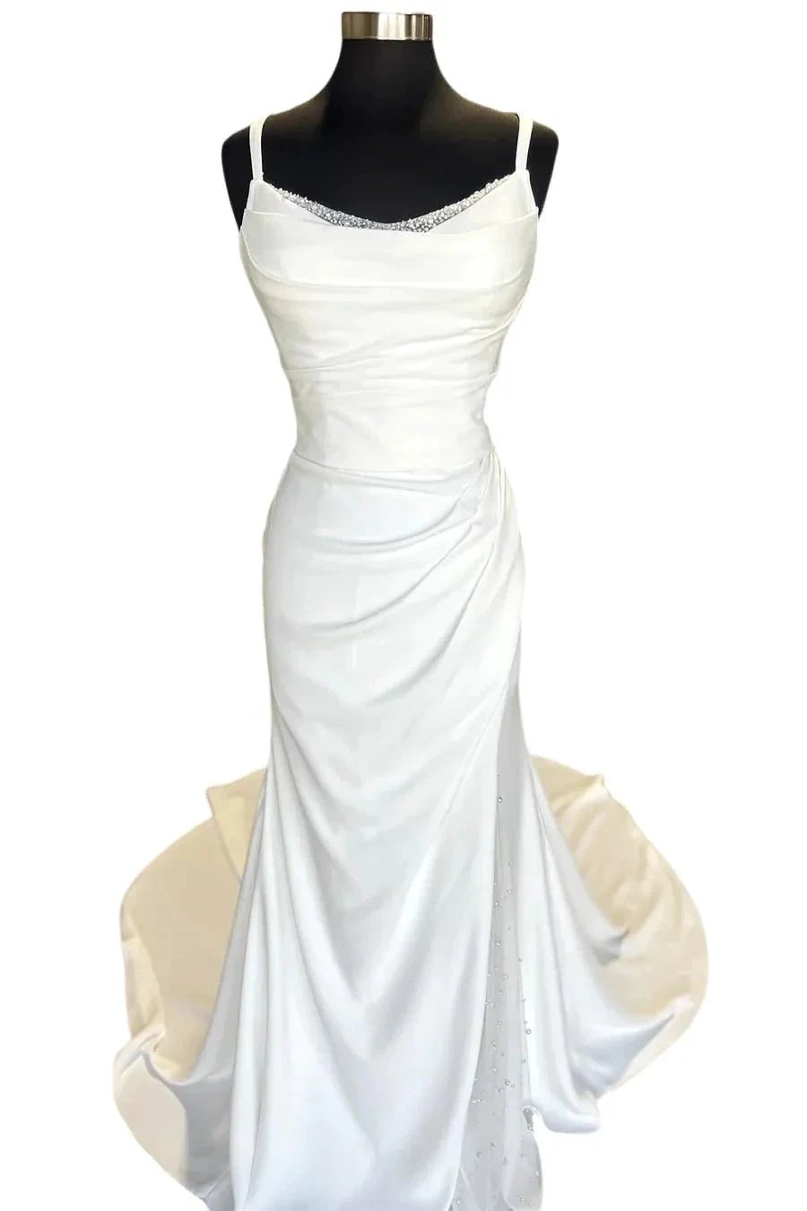 Backless Ruched White Wedding Dress with Detachable Sleeves (ZD16107)