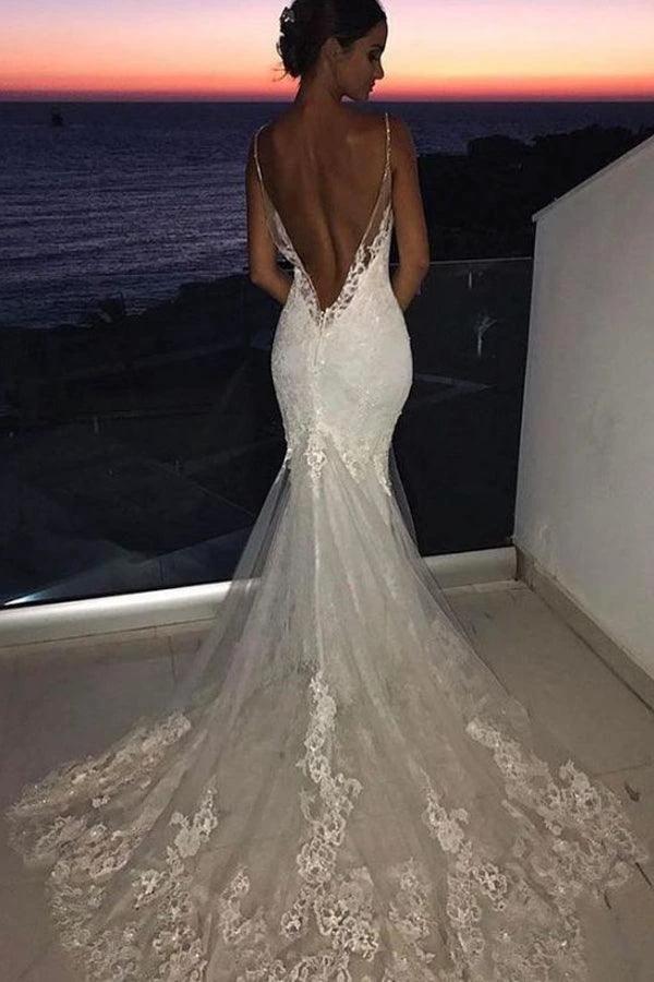 Wedding Dresses Lace Mermaid Sexy Spaghetti Straps Bride Dress (ZD16207)