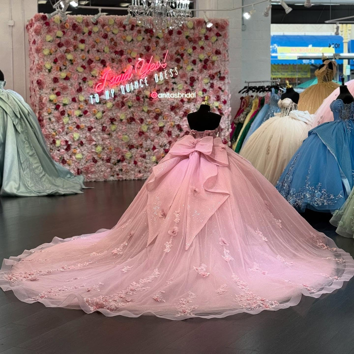 Ball Gown Off Shoulder Sleeveless Pleated 3D Flowers Applique Bow Knot Sparkly Pink Tulle Quinceanera Dress Birthday Party Dress Evening Formal Gown For Sweet 16