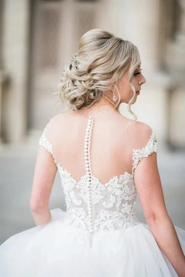Ball Gown Elegant Cap Sleeves Lace Tulle Wedding Dress (ZD16132) - View 5 | VelvetHem