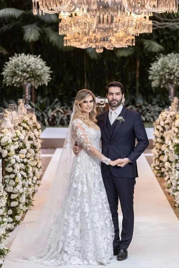 Ball Gown Lace White Wedding Dress With Detachable Long Sleeves (ZD16173) - View 2 | VelvetHem