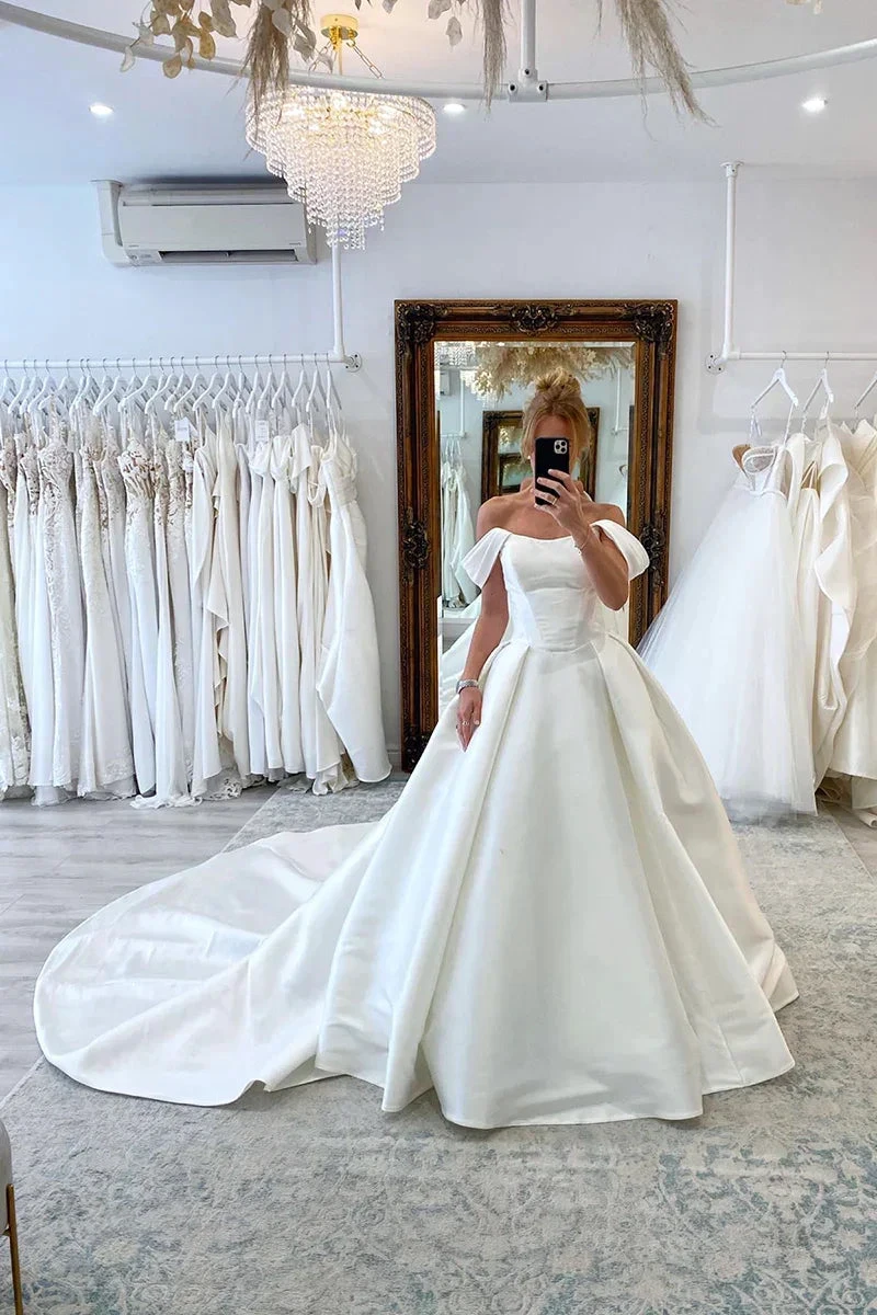 Ball Gown Off The Shoulder Satin Simple Wedding Dress Bridal Gown (ZD16169)