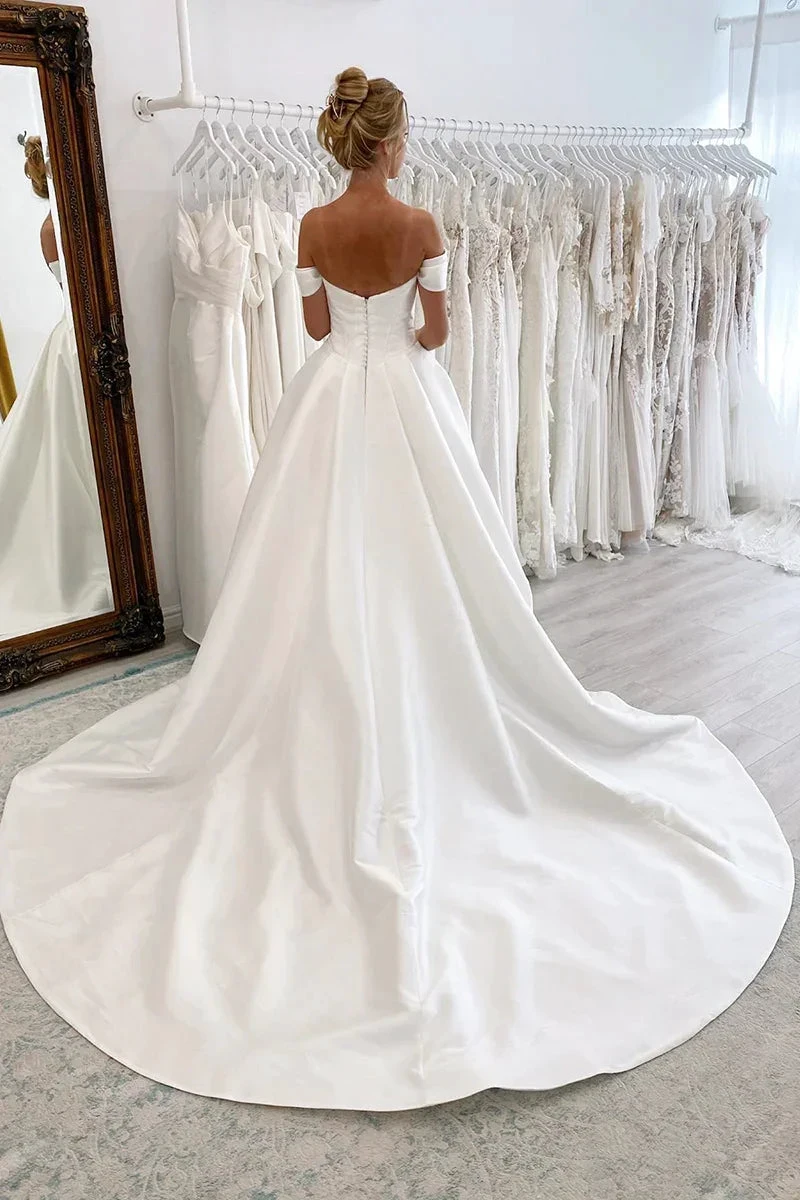 Ball Gown Off The Shoulder Satin Simple Wedding Dress Bridal Gown (ZD16169)