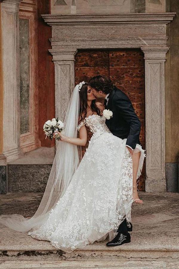 Ball Gown Off the Shoulder Tulle Wedding Dresses with Lace Appliques (ZD16222) - View 2 | VelvetHem