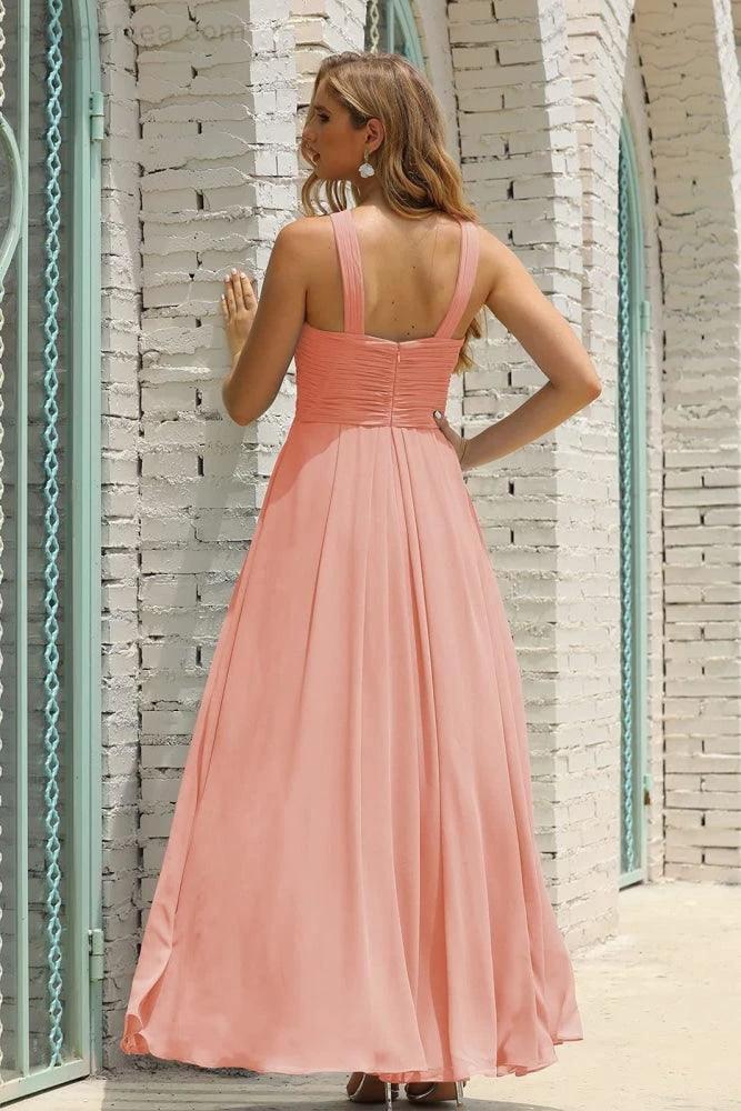ZapDress Women Halter Chiffon Bridesmaid Dress A-line Long Formal Prom Gown (ZD17050)