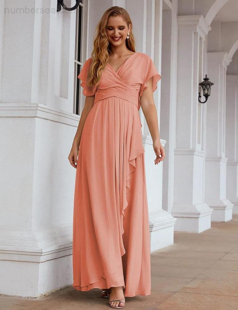 ZapDress Chiffon Bridesmaid Dresses Long Formal Evening Prom Mother of The Bride Dress with Flutter Sleeve (ZD17054)