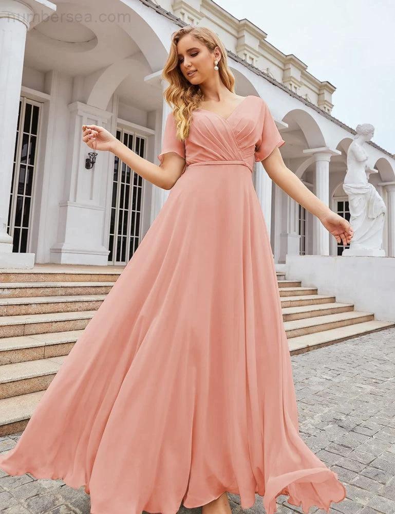 ZapDress Wrap V-Neck Chiffon Bridesmaid Dresses Long Formal Maxi Evening Gown for Wedding Guests (ZD17056) - View 3 | VelvetHem
