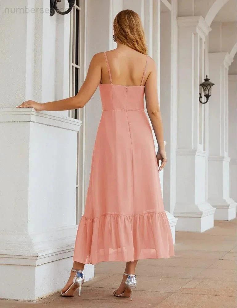 ZapDress Spaghetti Strap Chiffon Bridesmaid Dress Ankle Length Formal A Line Cocktail Party Homecoming Dress for Juniors (ZD16949)