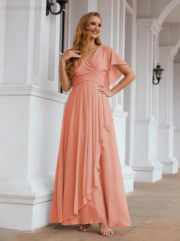 ZapDress Chiffon Bridesmaid Dresses Long Formal Evening Prom Mother of The Bride Dress with Flutter Sleeve (ZD17054)