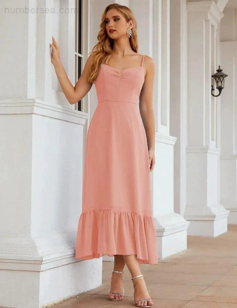 ZapDress Spaghetti Strap Chiffon Bridesmaid Dress Ankle Length Formal A Line Cocktail Party Homecoming Dress for Juniors (ZD16949)