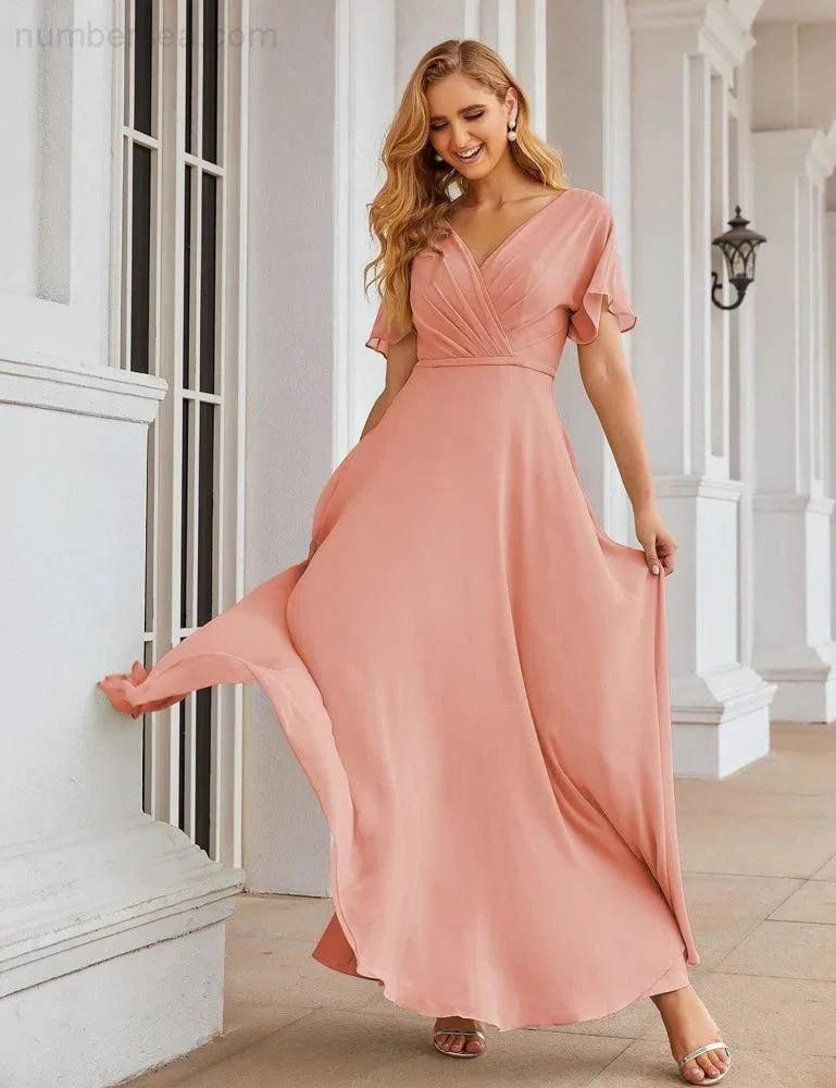 ZapDress Wrap V-Neck Chiffon Bridesmaid Dresses Long Formal Maxi Evening Gown for Wedding Guests (ZD17056) - View 5 | VelvetHem
