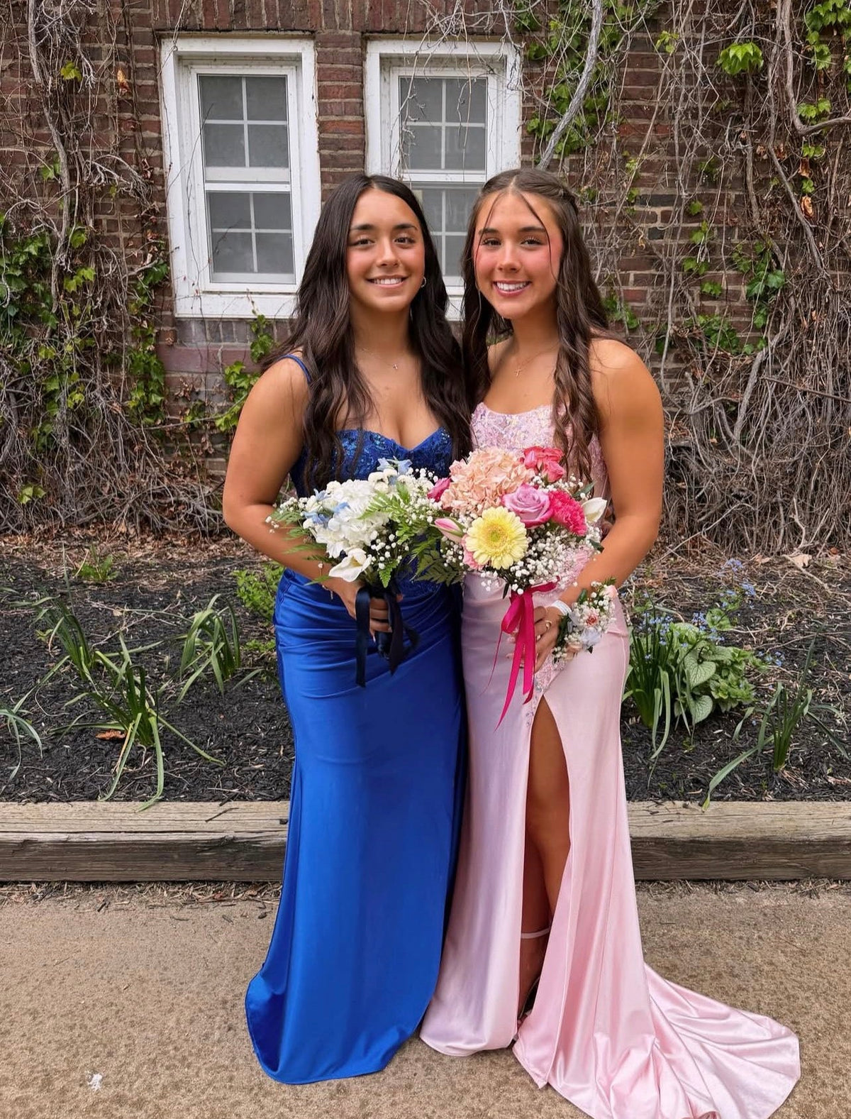 Beaded Strapless Pink Satin Prom Dress With Slit J10718
