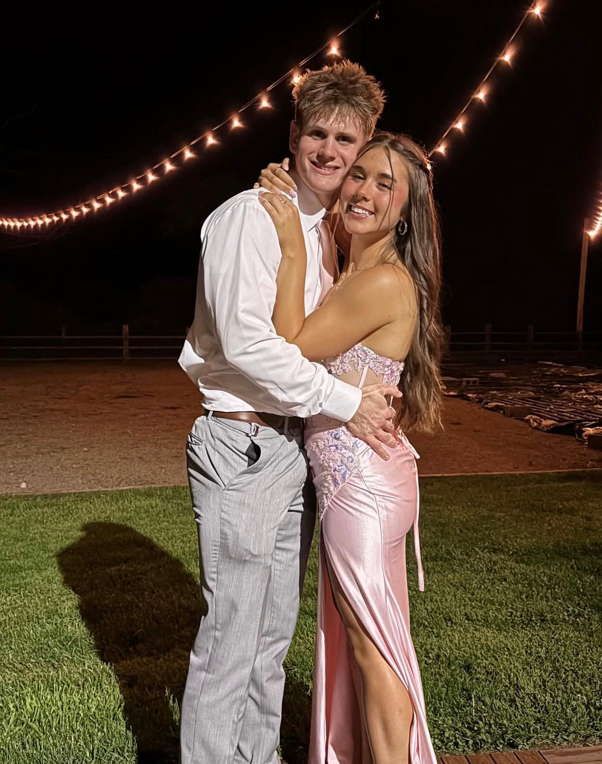 Beaded Strapless Pink Satin Prom Dress With Slit J10718