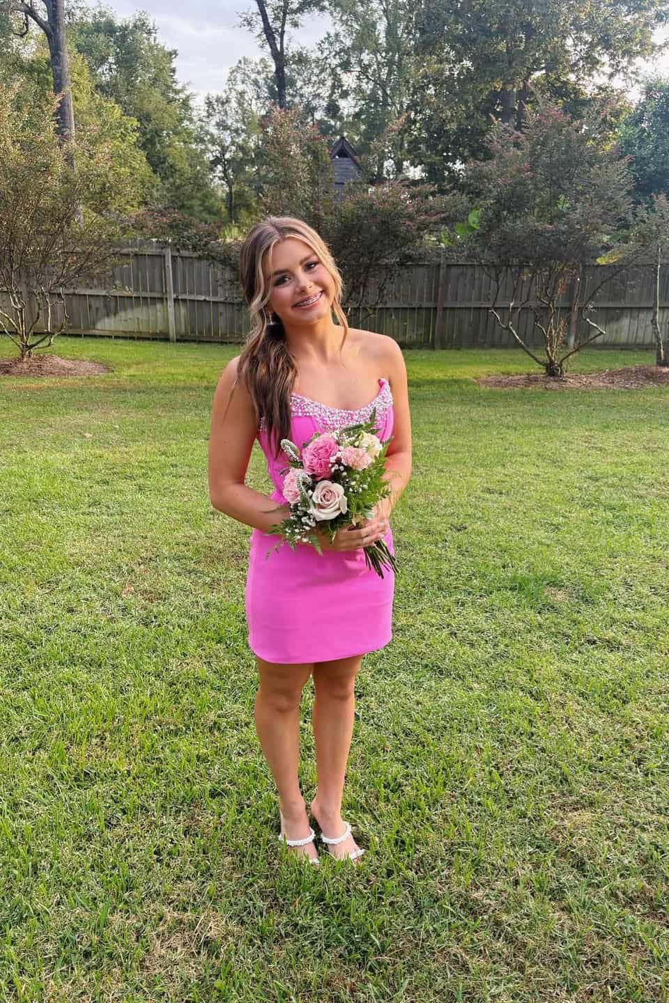 Beaded Strapless Pink Sheath Homecoming Dress J11268