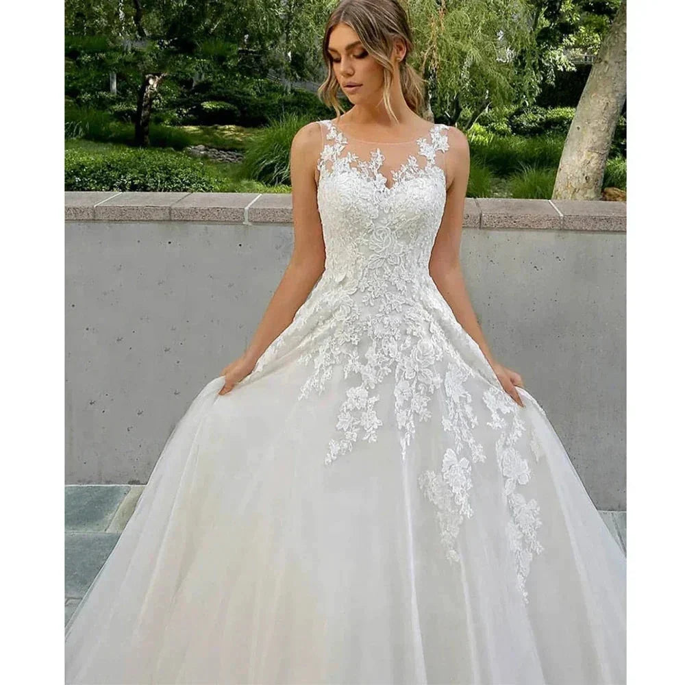Beautiful Fascinating Sleeveless Mopping Wedding Dresses Lace Appliques Puffy Modern Gorgeous Simple Bridal Ball Gowns New 2023 by payinti