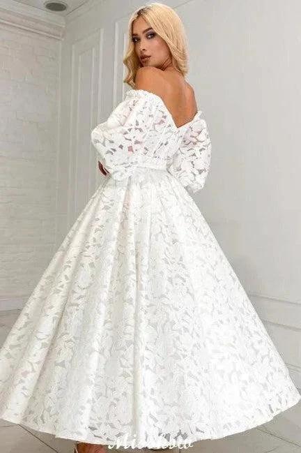 Beautiful Long A-line Off-the-shoulder Long Sleeves Lace Wedding Dress (ZD15576)