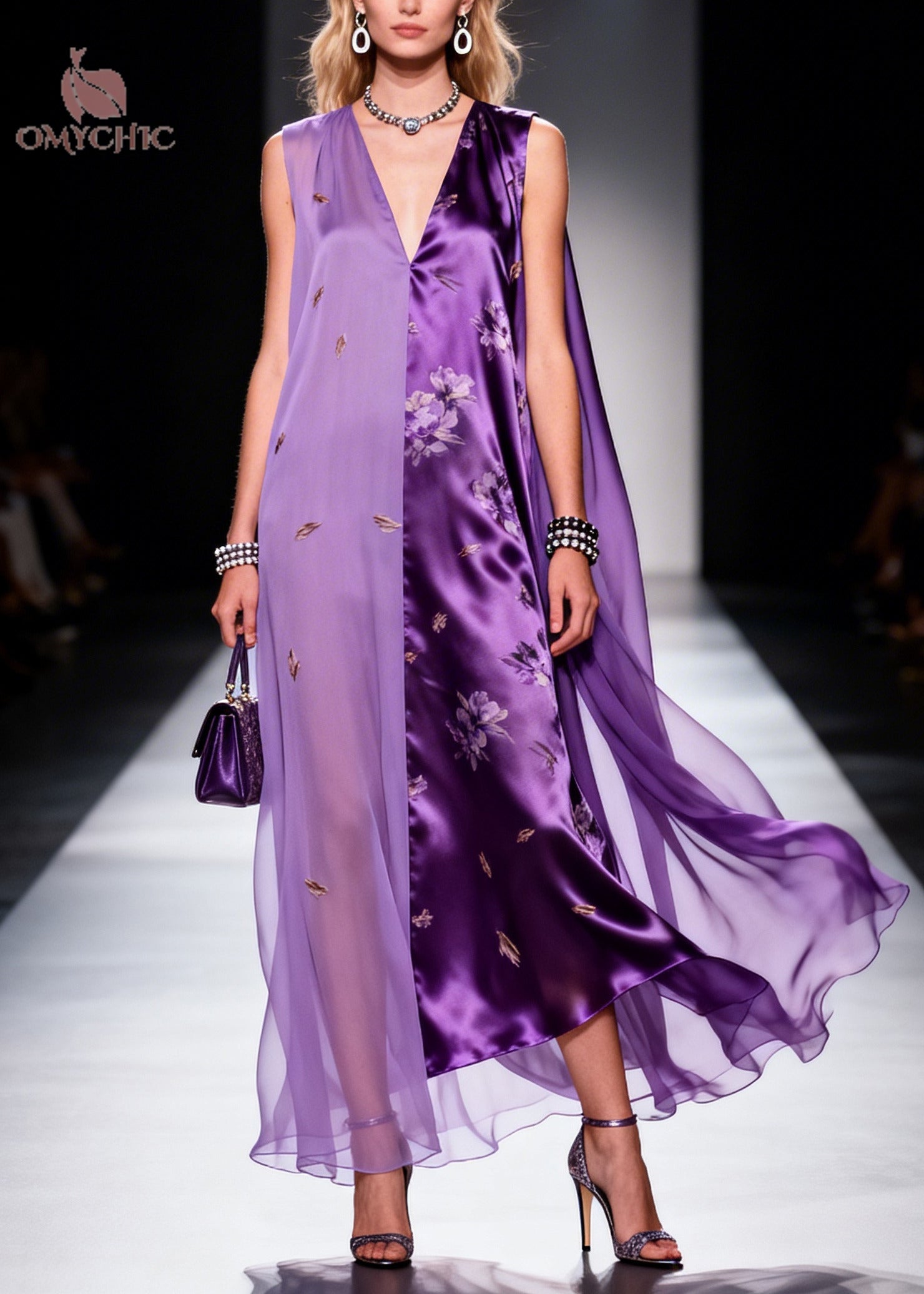 Beautiful Purple Asymmetrical Patchwork Chiffon Ankle Dress Sleeveless