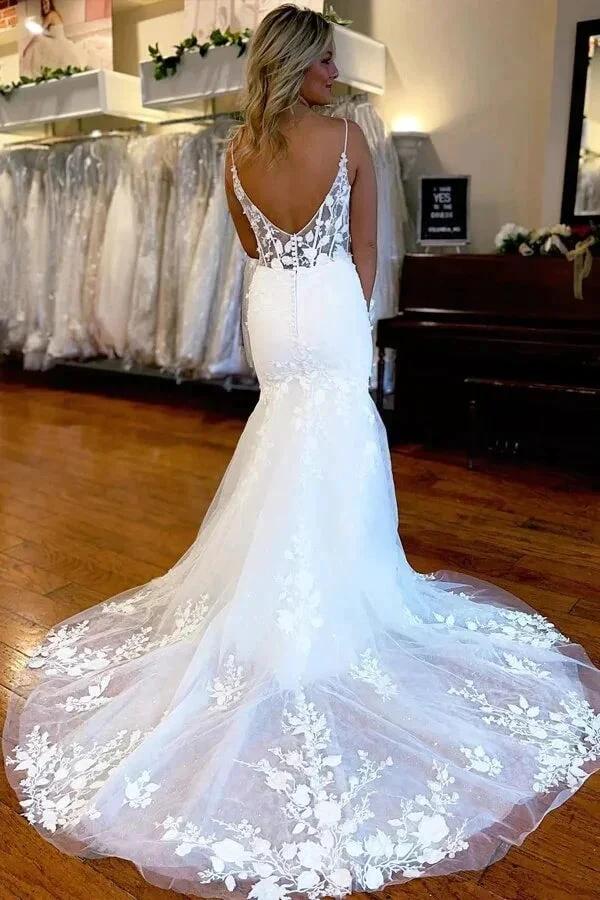 Beautiful Mermaid Satin Lace Wedding Dresses Bridal Gown With Side Slit (ZD16184)
