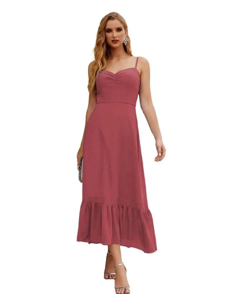 Numbersea Spaghetti Strap Chiffon Bridesmaid Dress Ankle Length Formal A Line Cocktail Party Homecoming Dress for Juniors SEA28028 by numbersea