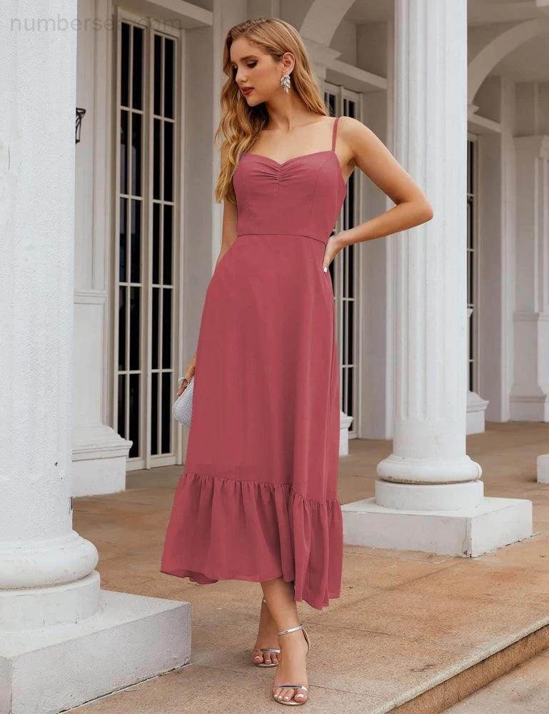 ZapDress Spaghetti Strap Chiffon Bridesmaid Dress Ankle Length Formal A Line Cocktail Party Homecoming Dress for Juniors (ZD16949)