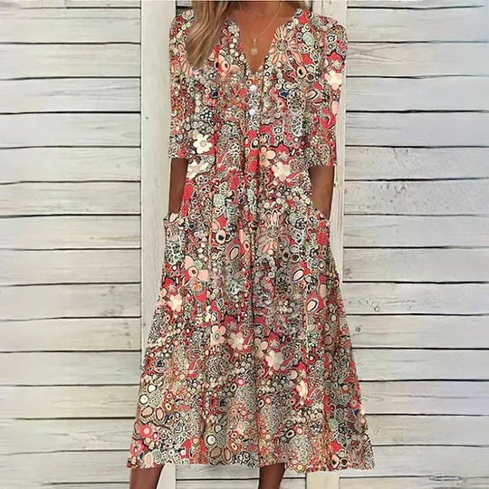 Natividad Effortless Hannah Floral Midi Dress Evening Wear Edit