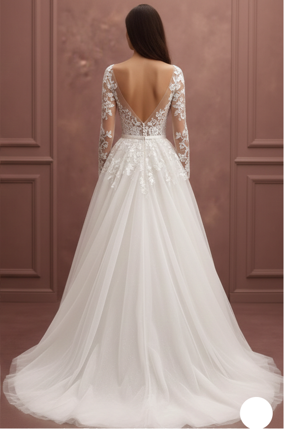 Bishop Sleeve Wedding Dress Chiffon Long Boho Romantic Gown - View 3 | FashionDia
