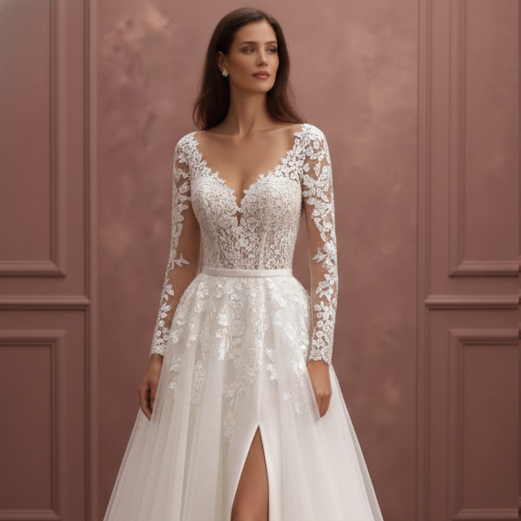 Bishop Sleeve Wedding Dress Chiffon Long Boho Romantic Gown - View 4 | FashionDia