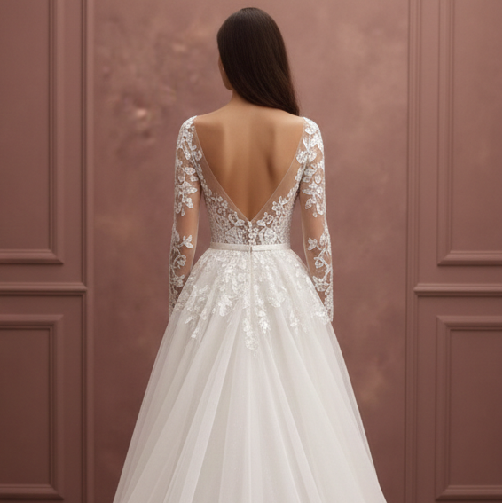 Bishop Sleeve Wedding Dress Chiffon Long Boho Romantic Gown - View 5 | FashionDia