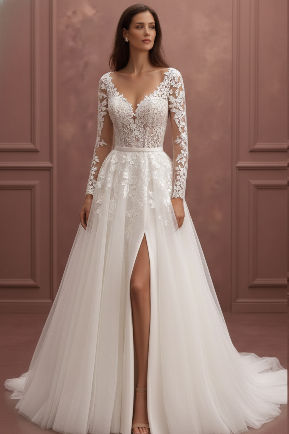 Bishop Sleeve Wedding Dress Chiffon Long Boho Romantic Gown - View 2 | FashionDia