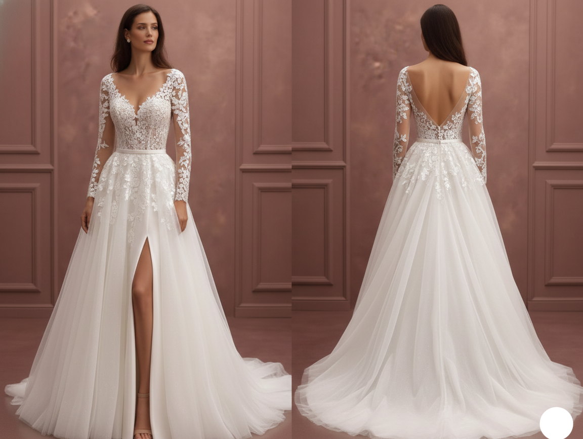 Bishop Sleeve Wedding Dress Chiffon Long Boho Romantic Gown - FashionDia
