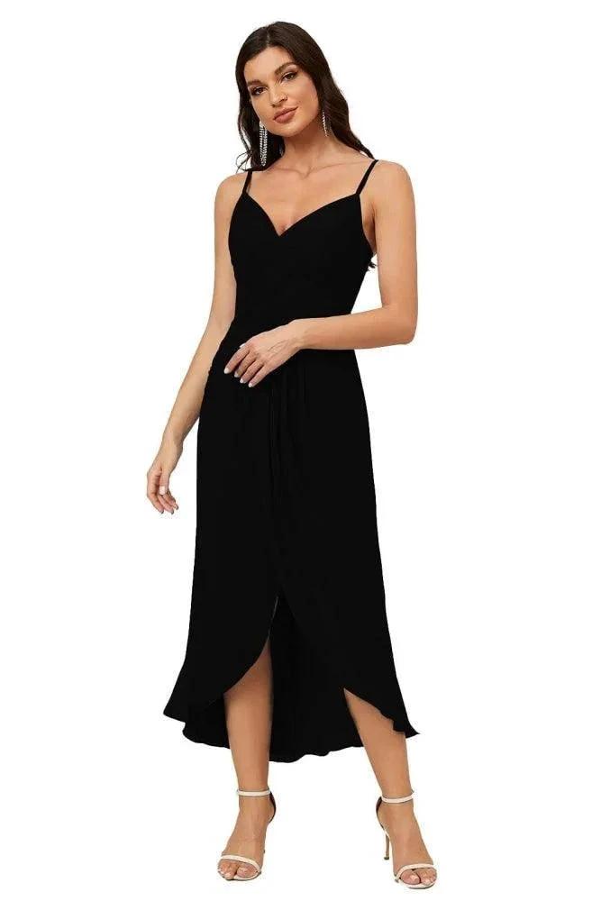 Numbersea Spaghetti Chiffon V Neck Bridesmaid Dress Mid-Length Slit Formal Prom Dress Homecoming Dress 2803 by numbersea