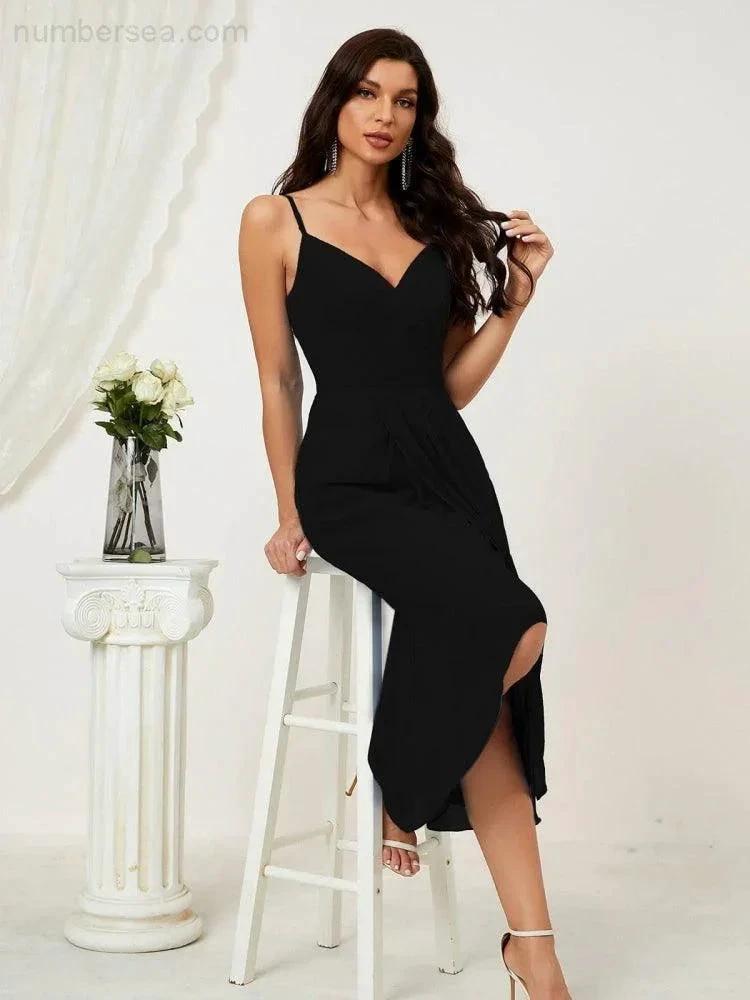 ZapDress Spaghetti Chiffon V Neck Bridesmaid Dress Mid-Length Slit Formal Prom Dress Homecoming Dress 2803 (ZD16952)
