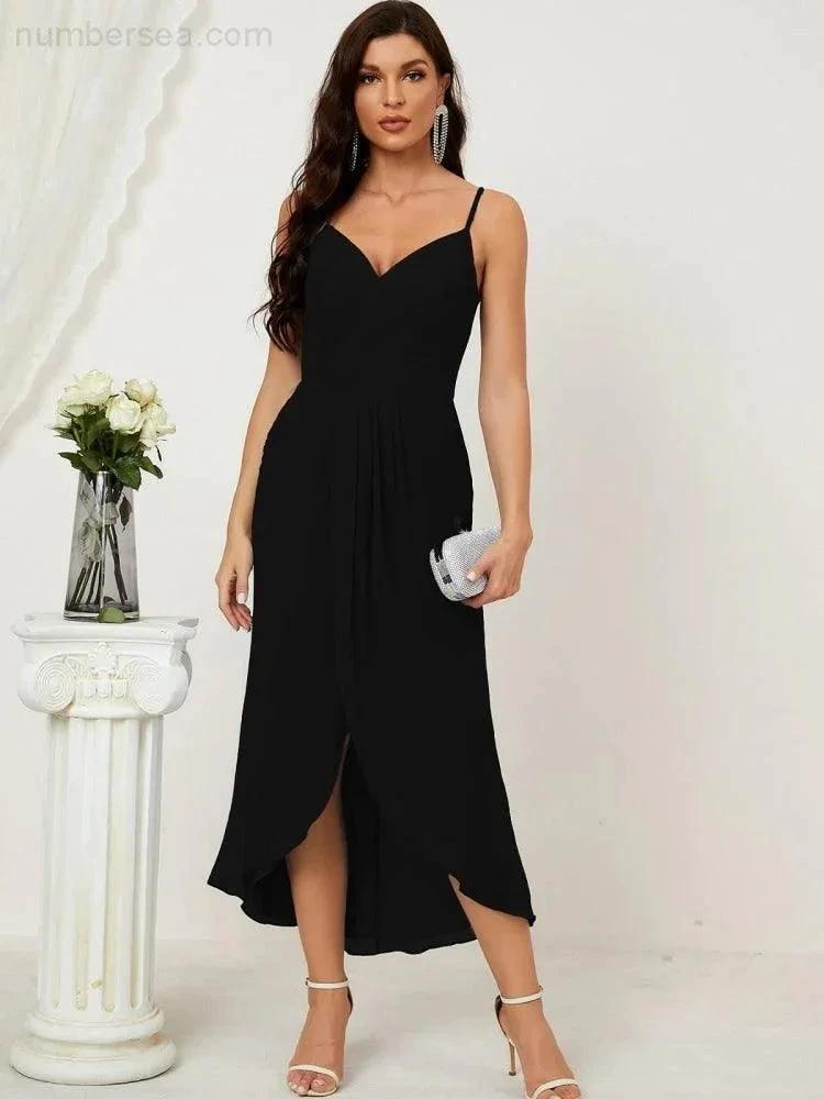 ZapDress Spaghetti Chiffon V Neck Bridesmaid Dress Mid-Length Slit Formal Prom Dress Homecoming Dress 2803 (ZD16952)