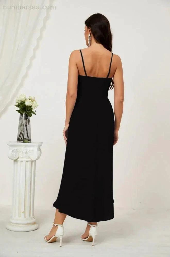 ZapDress Spaghetti Chiffon V Neck Bridesmaid Dress Mid-Length Slit Formal Prom Dress Homecoming Dress 2803 (ZD16952)