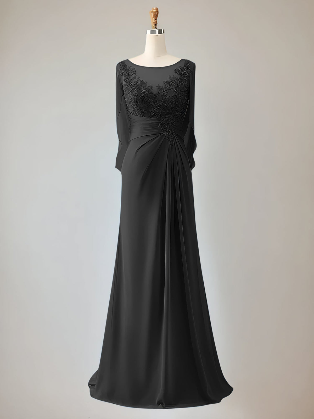 Trumpet/Mermaid Scoop Neck 1/2 Sleeve Chiffon Mother of the Bride Dress With Beadings - View 7 | FashionDia