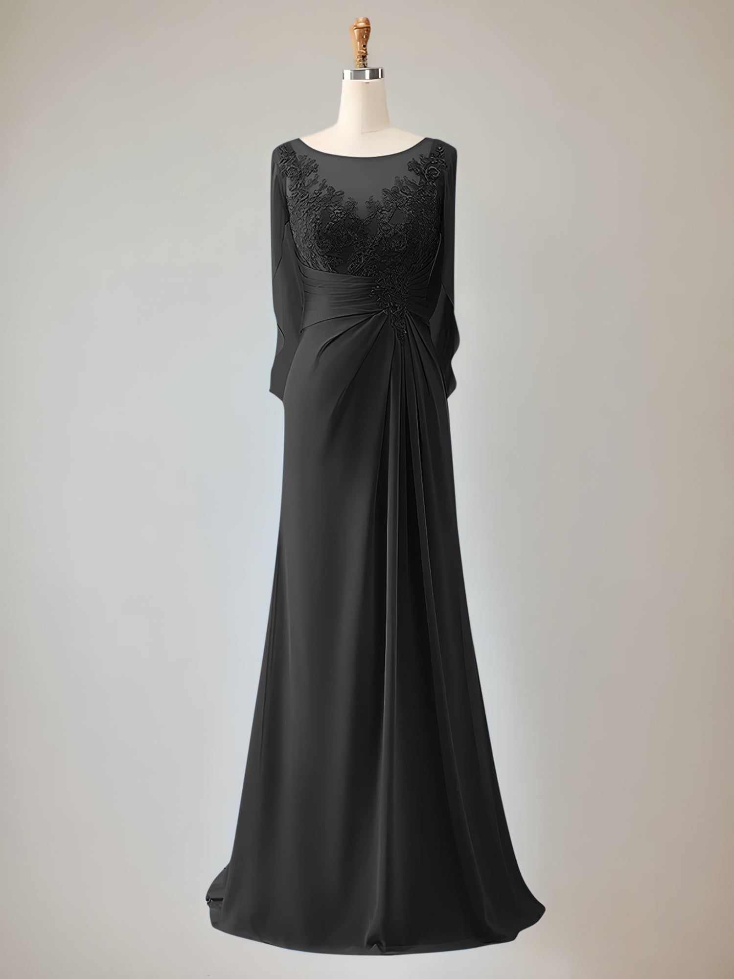 Trumpet/Mermaid Scoop Neck 1/2 Sleeve Chiffon Mother of the Bride Dress With Beadings