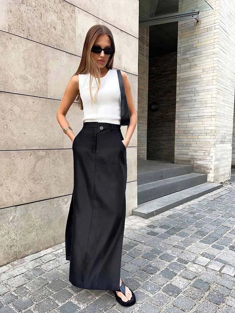 Loose Black Long Skirts ALine Elegant Summer Skirt