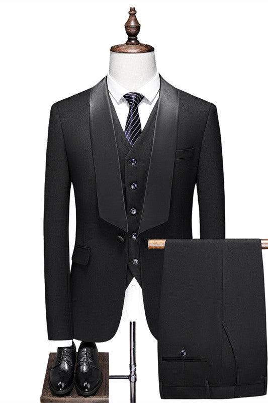 Black Shawl Lapel 3 Piece Men's Wedding Suit