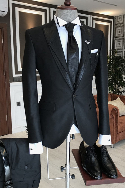 Black Three Piece Peaked Lapel Business Suit