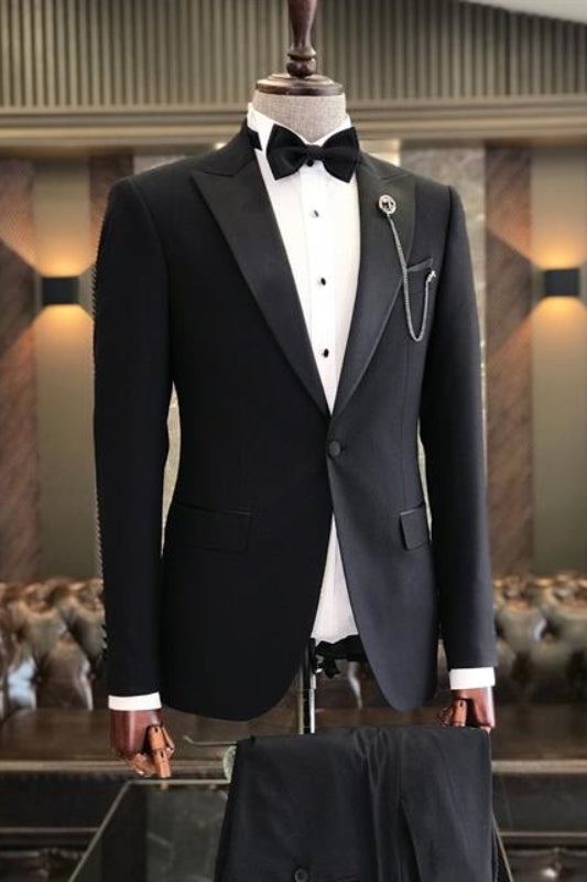 Black Two Piece Peaked Lapel Prom Suit