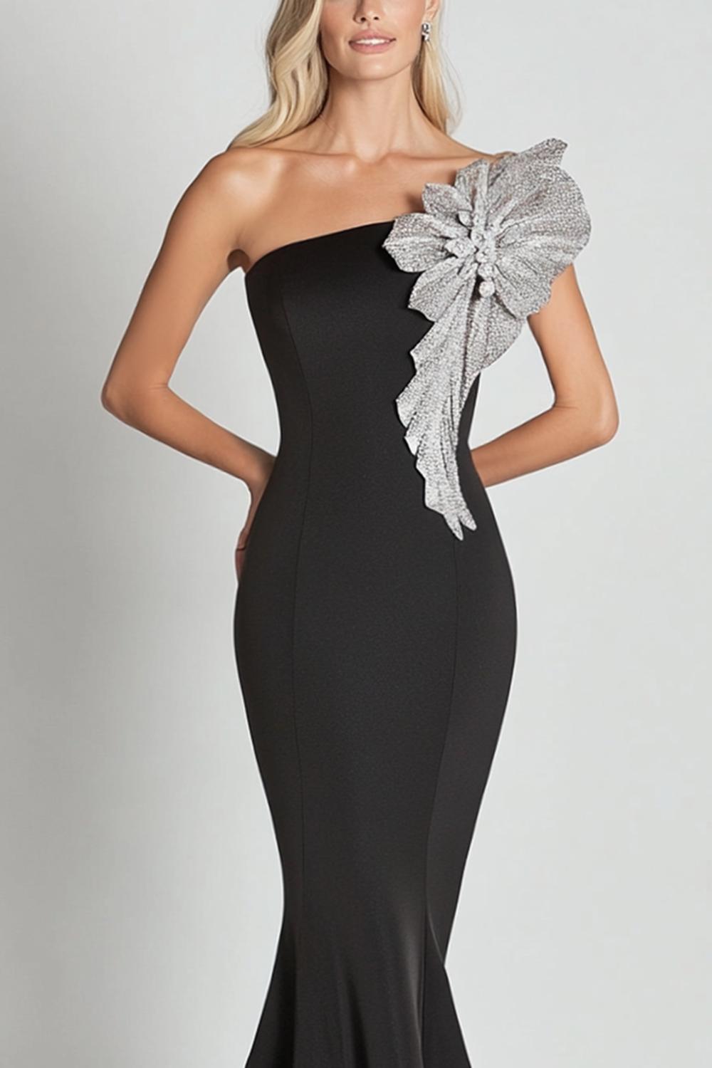 Black Wedding Guest Dress Mermaid One Shoulder Long Formal Dress With Sequines