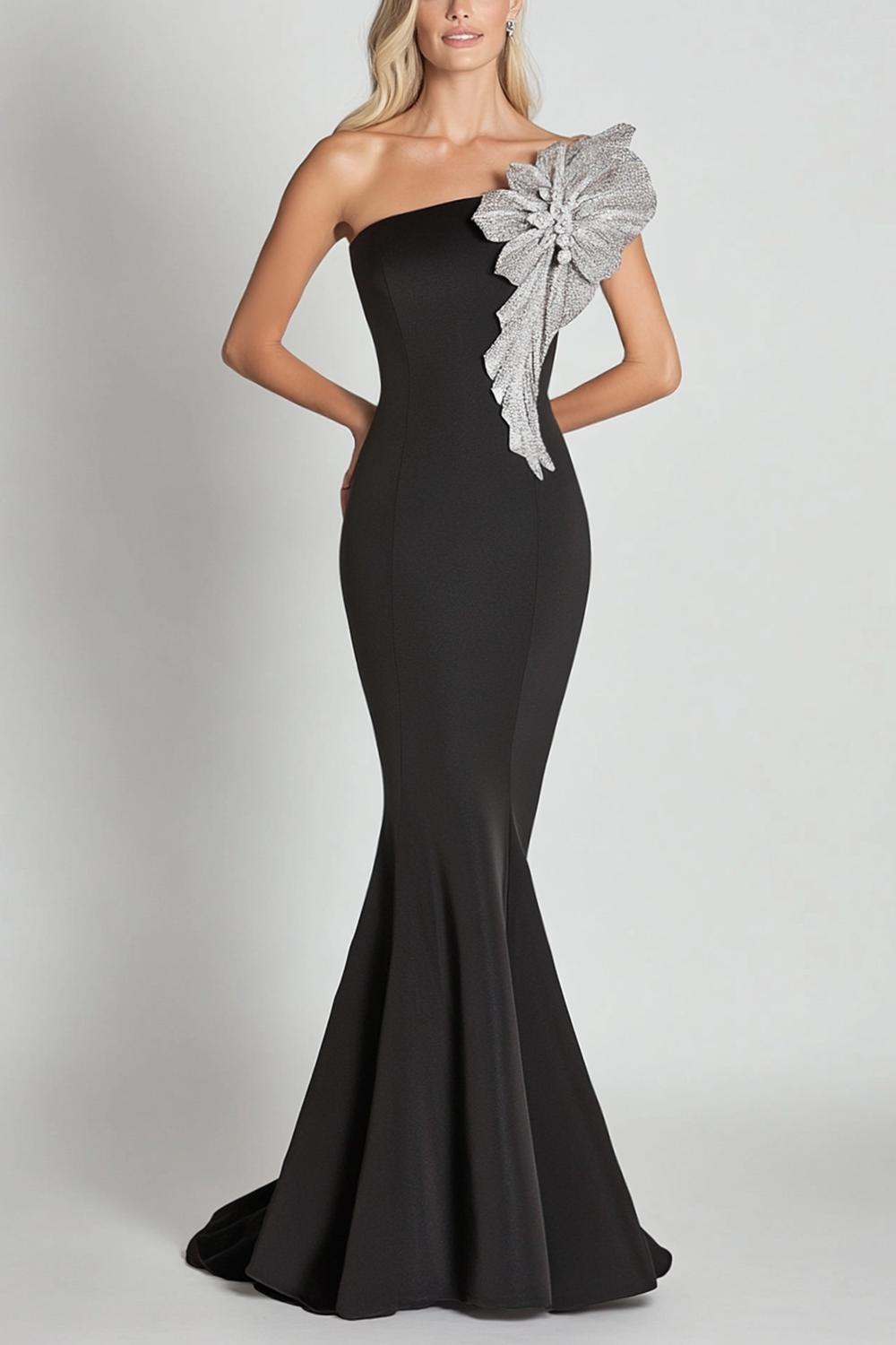 Black Wedding Guest Dress Mermaid One Shoulder Long Formal Dress With Sequines