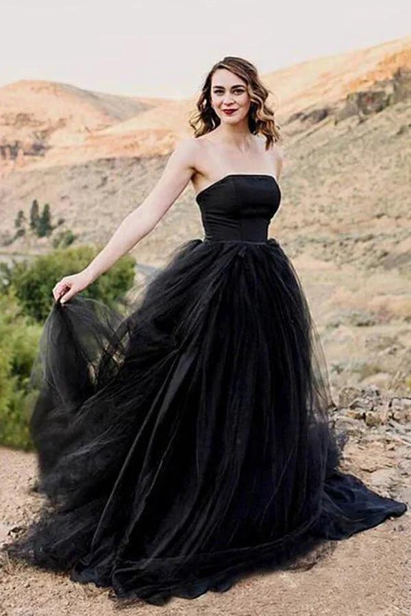 Black Gothic Wedding Dresses A-Line Sleeveless With Train WD704 by pgmdress