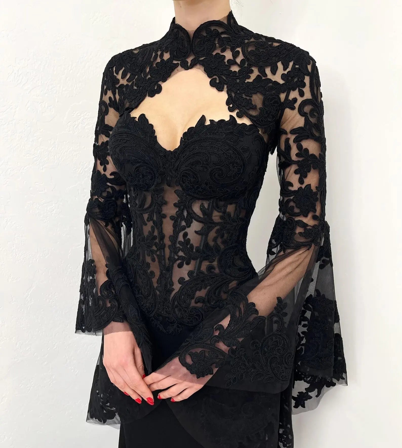 Black Luxury Gothic Wedding Dress Sheer Lace Mermaid ZP200