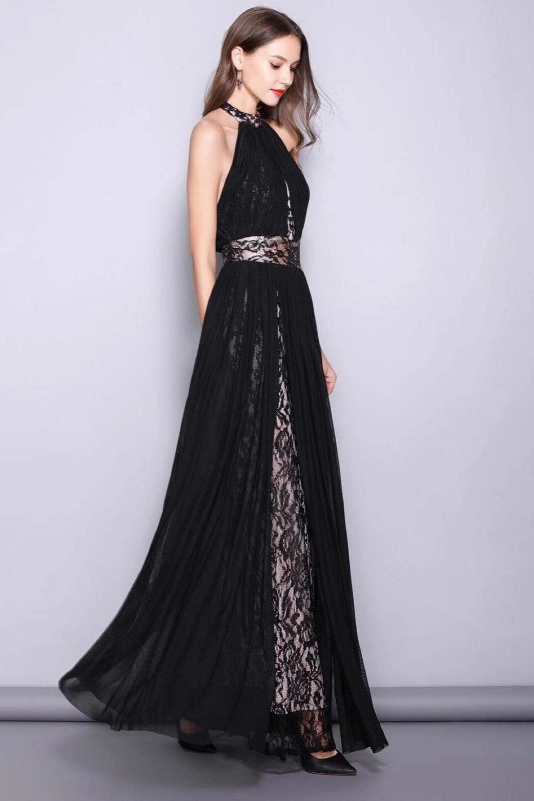 Black Halter Backless Prom Gown Evening Dress - Fashionpara