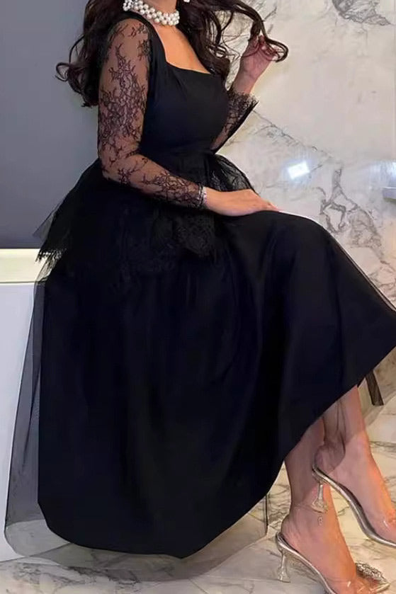 Black Midi A-Line Long Sleeve Party Cocktail Dress - Fashionpara